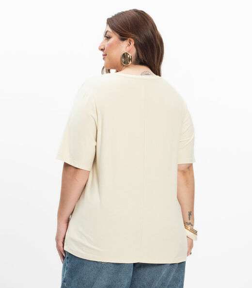 Blusa Manga Curta Feminina Plus Size Secret Glam Bege