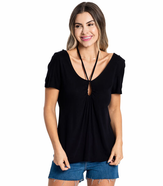 Blusa Feminina Com Amarração No Pescoço Rovitex Preto
