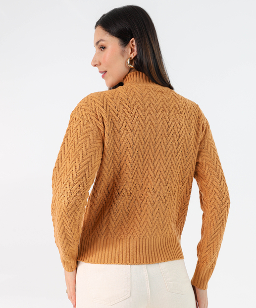 Suéter Feminino Tricô Trançado Marisa Marrom