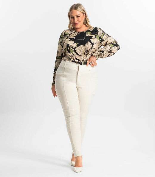 Calça Feminina Plus Size Em Bengaline Secret Glam Bege