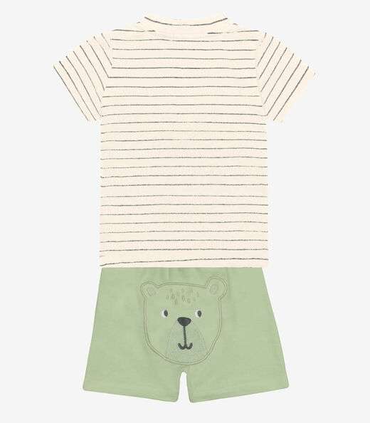 Conjunto Infantil Camiseta Com Bermuda Trick Nick Bege