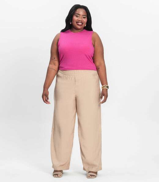 Regata Plus Size Em Ribana Canelada Secret Glam Rosa