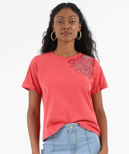 Image_Blusa Feminina Estampa Flor Manga Curta Marisa Vermelho