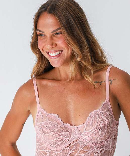 Body Feminino Sensual Renda Sem Bojo Com Aro Rosa