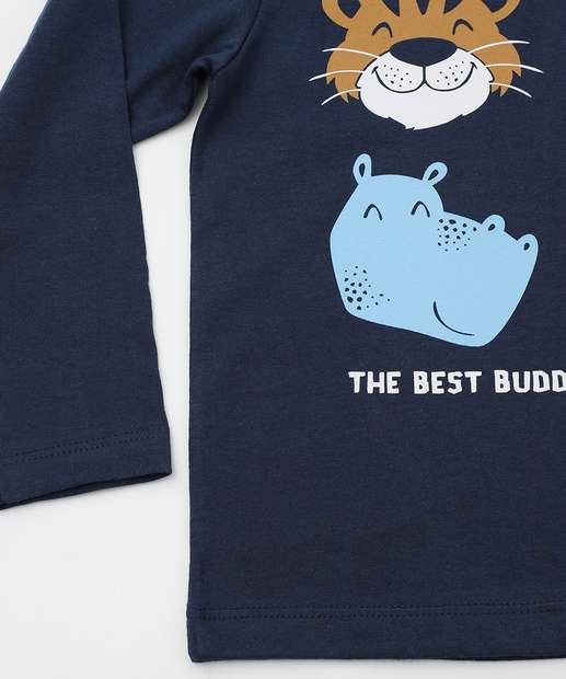 Camiseta Infantil Animais Manga Longa Marisa Tam 1 a 3 Azul