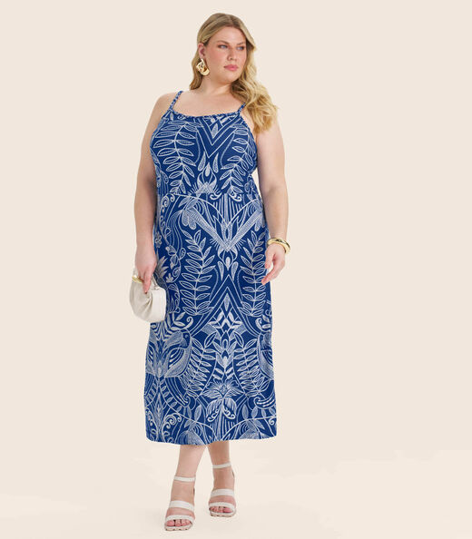 Vestido Midi Plus Size Secret Glam Azul