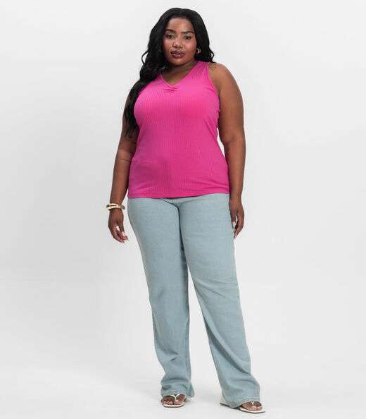 Regata Plus Size Em Ribana Canelada Secret Glam Rosa
