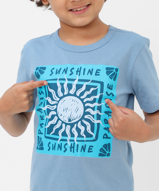 Camiseta Infantil Estampa Frontal MR Tam 4 a 10 Azul