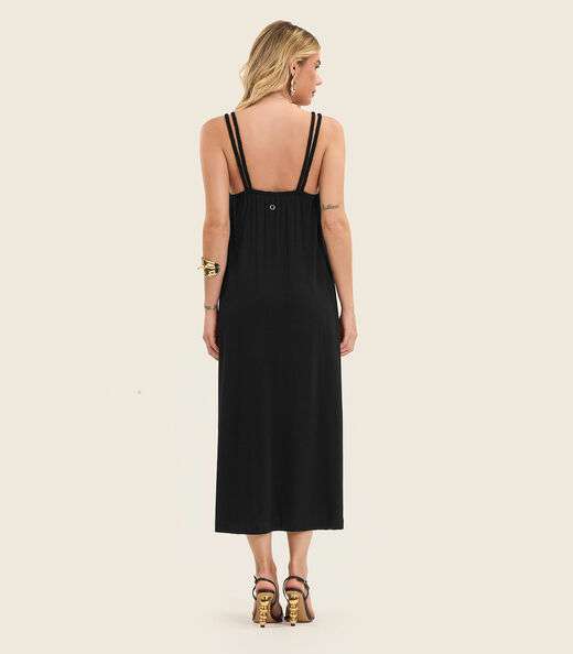Vestido Midi de Alça em Visco Maquinetada Endless Preto