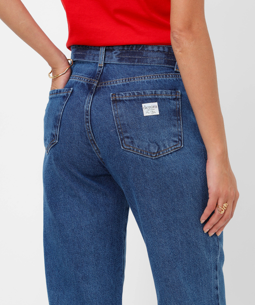 Calça Jeans Reta Feminina Amarração Marisa Azul