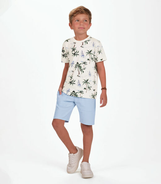 Conjunto Camiseta com Bermuda Menino Trick Nick Bege