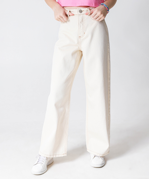  Calça Juvenil Jeans Wide Leg Tam 10 a 16 Marisa Off White
