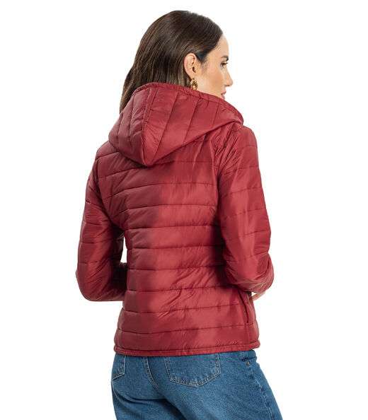 Jaqueta Puffer Feminina Capuz Matelassê Endless Vermelho