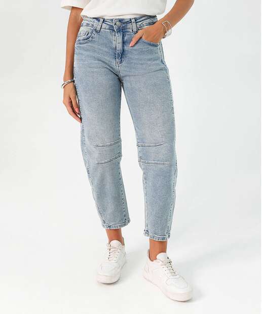Calça Jeans Barrel Feminina Bolsos Sawary Azul