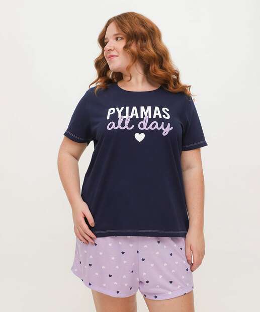 Pijama Plus Size Feminino Estampa Frase Manga Curta Marisa