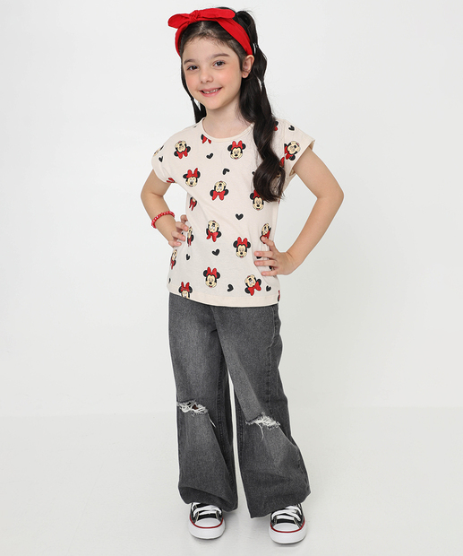 Blusa Infantil Estampa Minnie Tam 4 a 10 Bege