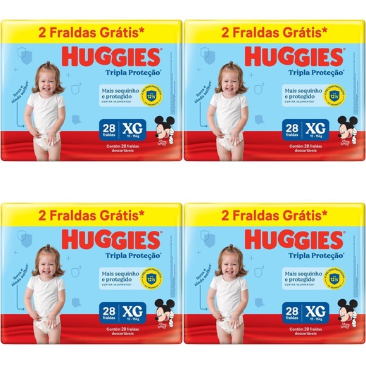 Image_Kit 4 Fraldas Huggies Tripla Proteção Meguinha (Xg) 28 Unidades cada