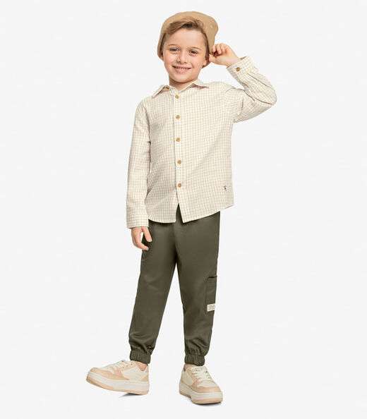 Camisa Infantil Masculina Manga Longa Trick Nick Bege