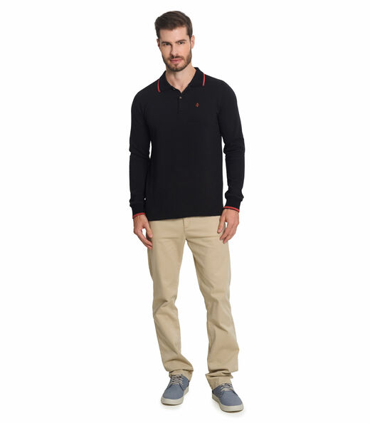 Camisa Polo Manga Longa Meia Malha Strong Diametro Preto