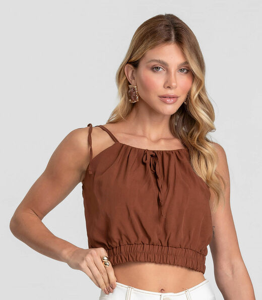 Image_Blusa Cropped Feminina De Alça Em Viscose Dianna Marrom
