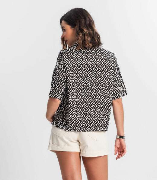 Camisa Feminina Estampada Com Botões Select Preto