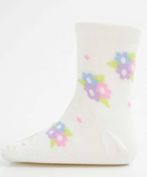 Kit 3 Pares Meias Infantil Soquete Estampa Floral
