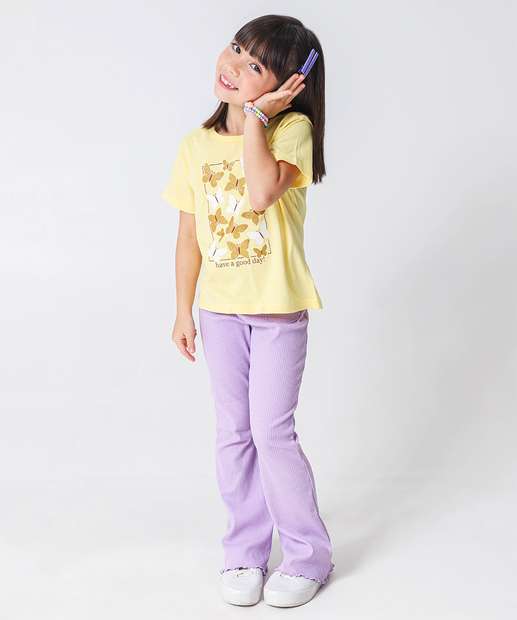 Camiseta Infantil Estampa Borboleta Manga Curta Marisa Tam 4 a 10