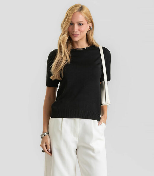 Image_Blusa Feminina Manga Curta Lisa Em Tricot Dianna Preto