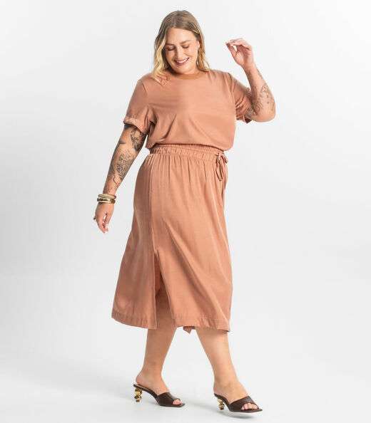 Saia Midi Plus Size Secret Glam Marrom