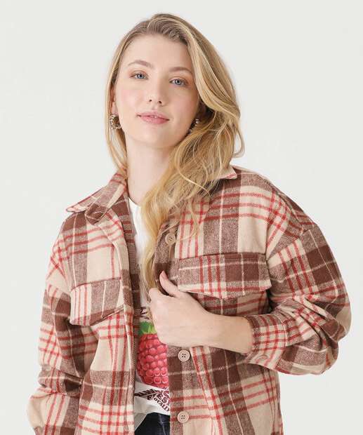 Camisa Feminina Xadrez Manga Longa Marisa