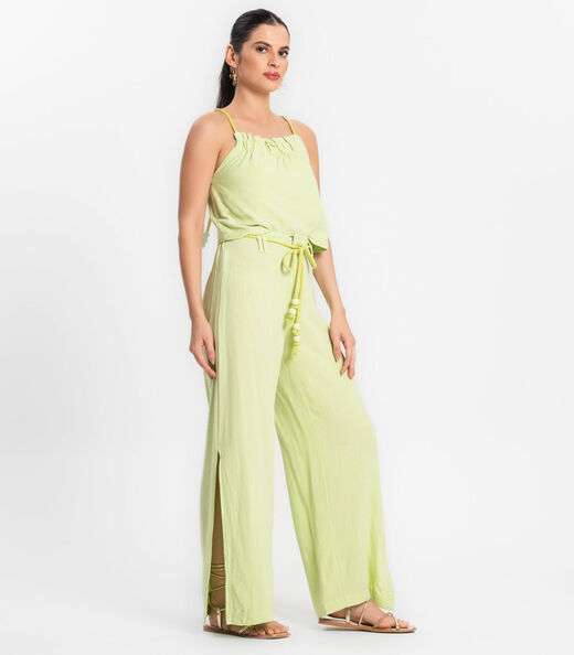 Calça Feminina Pantalona Em Linho Strong Endless Verde