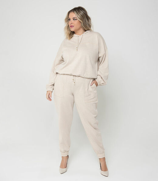 Calça Feminina Jogger Lurex Secret Glam Bege