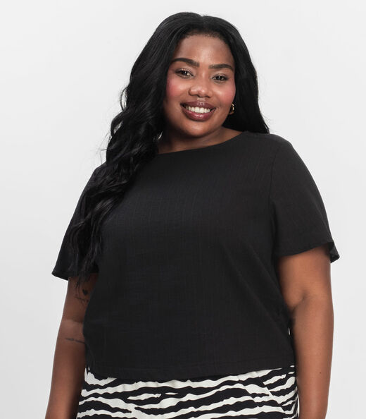 Blusa Plus Size Manga Curta Secret Glam Preto