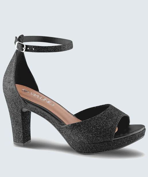 Sandália Meia Pata Feminina Salto Grosso Brilho Via Uno 