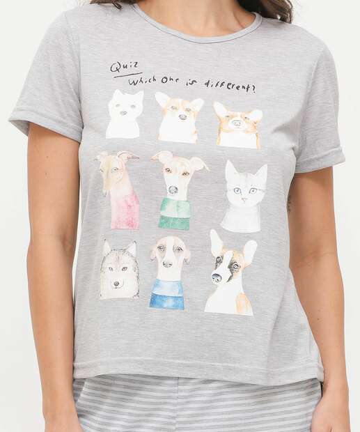 Pijama Feminino Estampa Cachorros Manga Curta Marisa