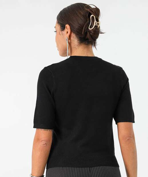 Blusa Feminina Tricô Manga Curta Marisa Preto
