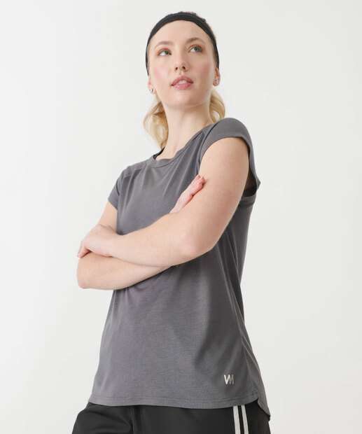 Blusa Feminina Fitness Raglan Marisa Cinza