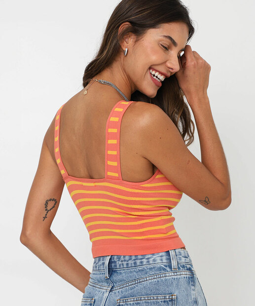 Blusa Regata Feminina Listrada Sem Costura Marisa Laranja