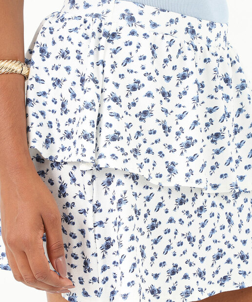 Saia de Babado Feminina Estampa Flores Marisa Off White