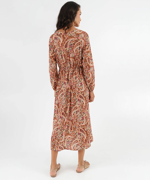 Vestido Midi Feminino Brilho Lurex Paisley Marisa Marrom