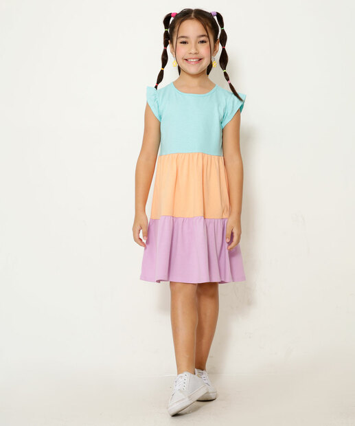 Vestido Infantil Manga Curta Recortes Marisa Tam 4 a 12