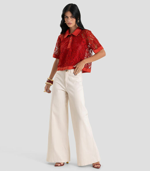 Conjunto Camisa com Blusa Em Renda Feminina Dianna Laranja
