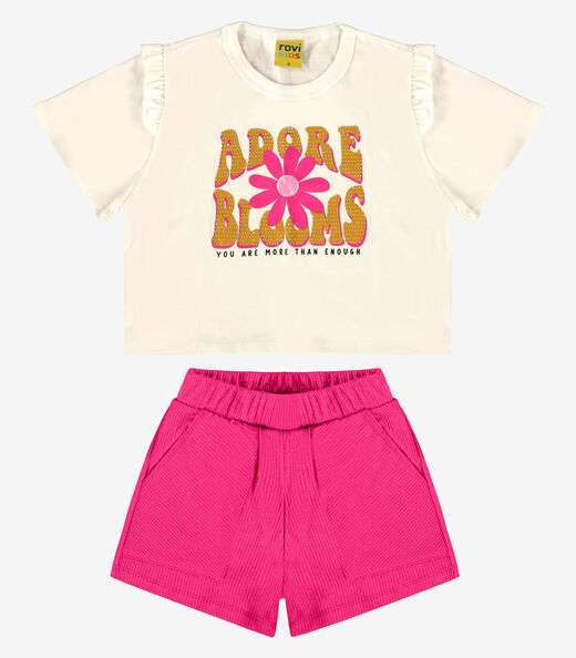 Conjunto Blusa E Shorts Estampado Rovi Kids Bege