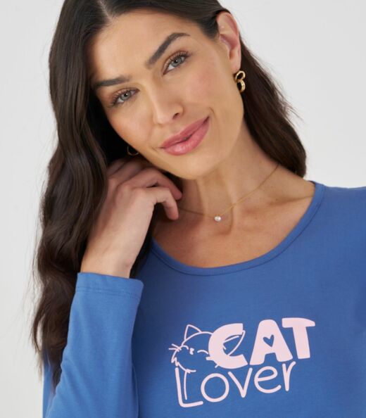 Pijama Longo Feminino Mensageira Da Paz Azul