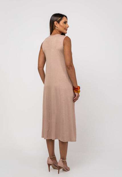 Vestido Longo Regata Com Bolsos Bege Salvatore