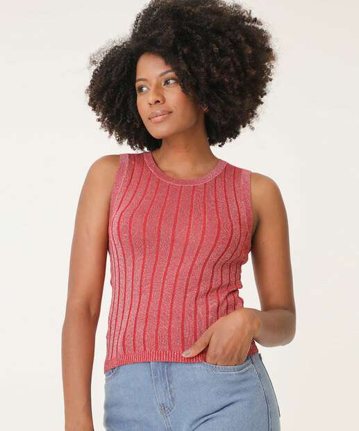 Blusa Regata Feminina Tricô Lurex Marisa