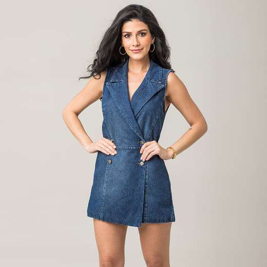 Macaquinho Jeans Transpassado Feminino Disparate