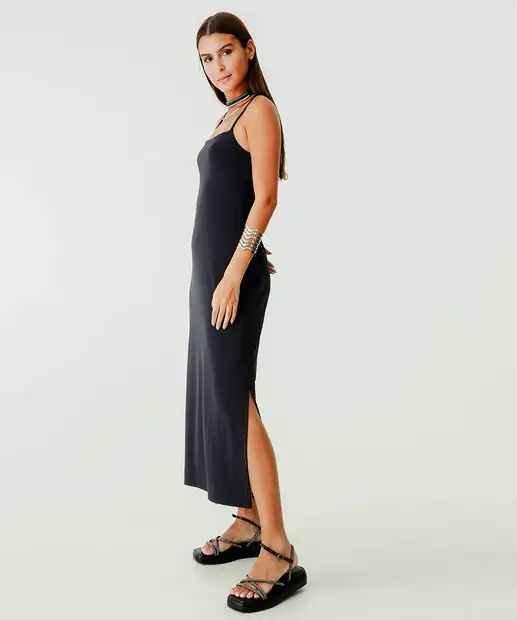 Vestido Longo Feminino Suplex Alças Finas Marisa Preto