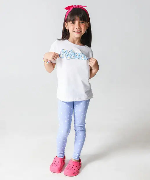 Camiseta Infantil Estampa Frontal E Costas Minnie Tam 4 a 10 Off White