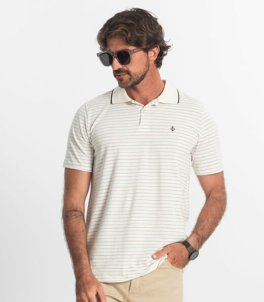 Polo Masculina Cotton Listrado Diametro Bege